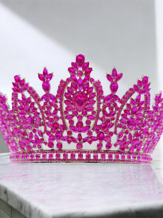 Fuchsia Rhinestone Tiara, Princess Tiara, Silver Pageant Crown, Wedding Headband main image 8